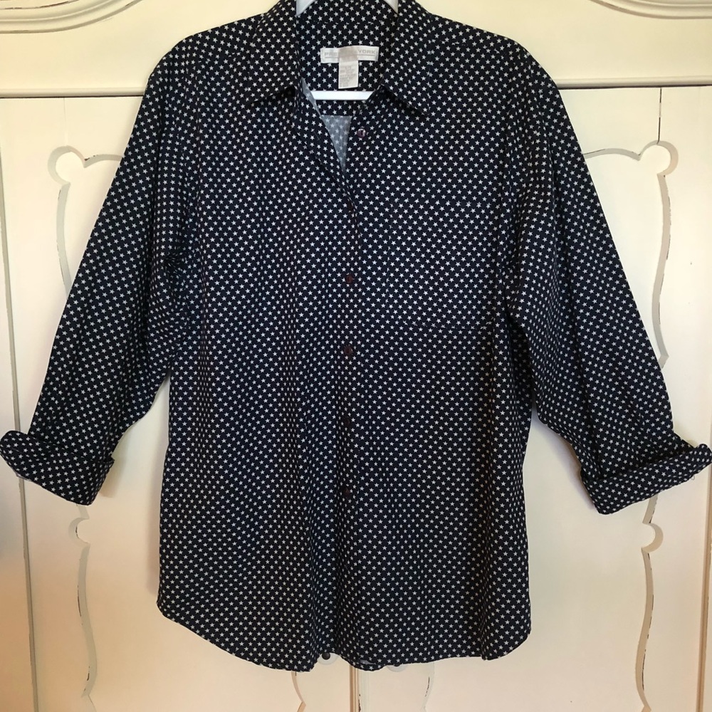 Navy with white stars cotton long sleeve shirt